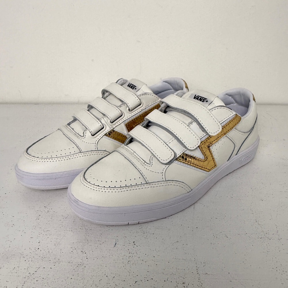Vans Lowland CC ComfyCush White Gold Metallic Velcro Strap Sneakers Womens 10